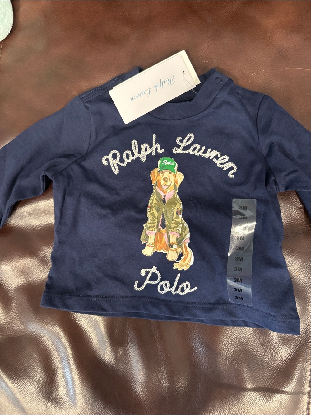 Ralph Lauren Navy Long-Sleeve Tee with Dog Graphic